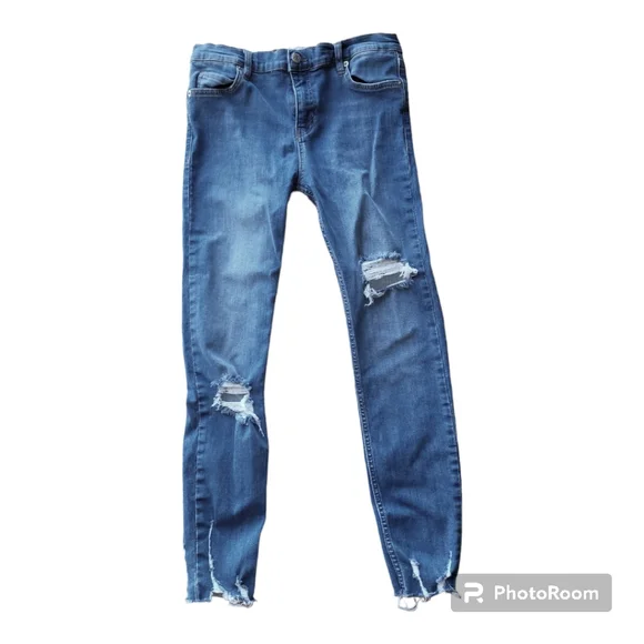 Free People Shark Bite Raw Hem Distressed Skinny Jeans - Picture 3 of 5